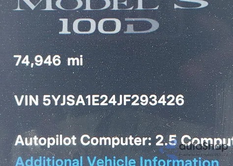 2018 Tesla Model S 100D/75D/P100D z USA, uszkodzony, nr VIN 5YJSA1E24JF293426